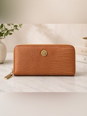 Parfois Zip-Around Faux Lizard Wallet in Rose Brown